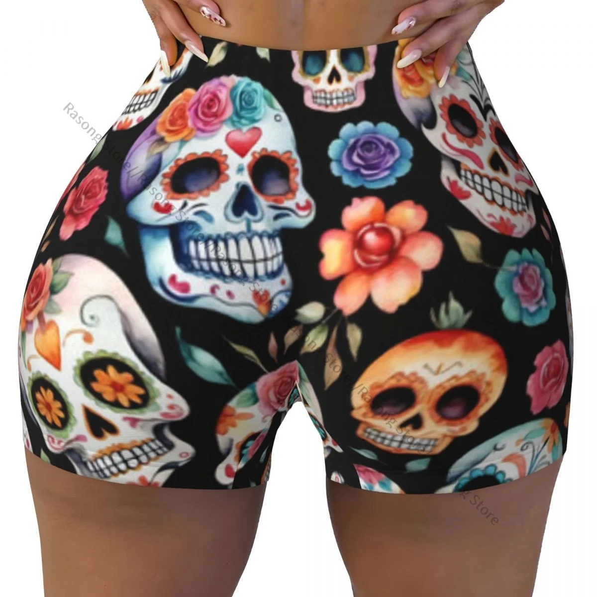 Women Yoga Shorts Day Of The Dead Sugar Skull Workout Shorts Fitness quick-dry Ladies Yoga Gym Running Short Pants Sportswear