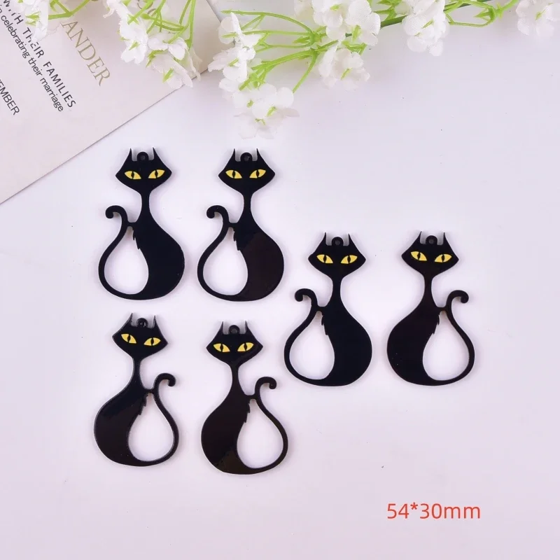 10pcs  Sexy Black Cat Animal Acrylic Charms for Earring Necklace Jewelry DIY Making 54*30mm