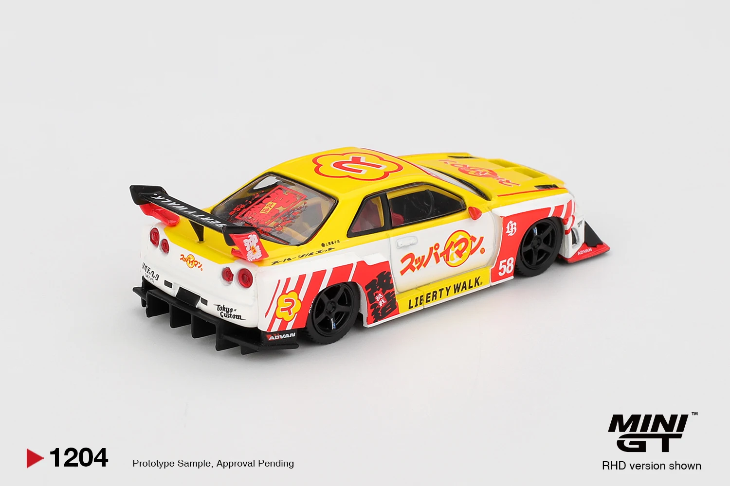 MINIGT 1/64 LB-ER34 Super Silhouette SKYLINE Suppaiman Okinawa MGT01204-CH Cars Alloy Diecast Metal Model Kids Toys Boys image 3