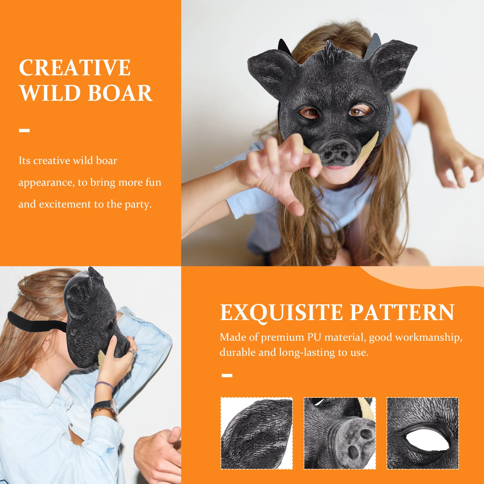 

Wild Boar Halloween Costume Accessory Scary Animal Masquerade Pu Material Funny Carnival Festival Outdoor Party Mask