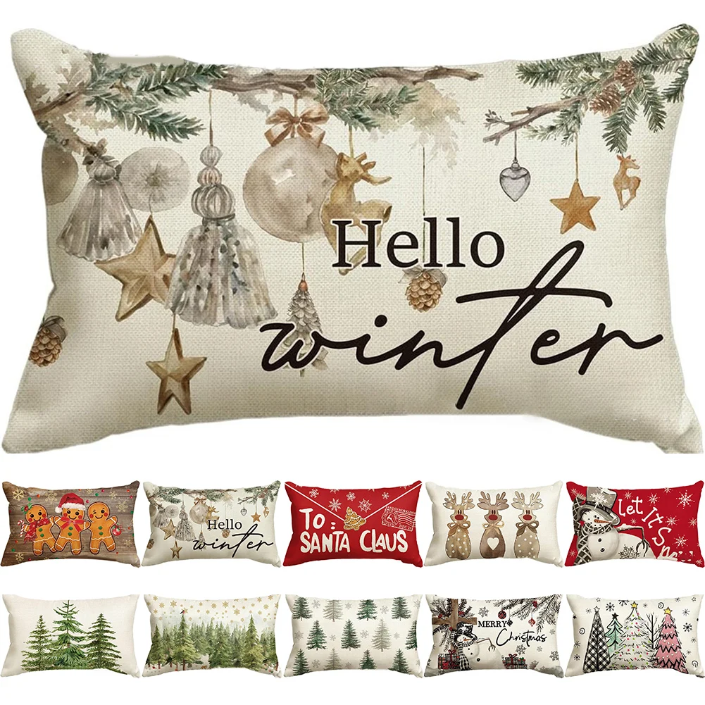 

1pc Christmas Lumbar Pillow Pillowcases Soft And Comfortable Machine Washable Pillowcase Flax Farbic Festive Pillowcases