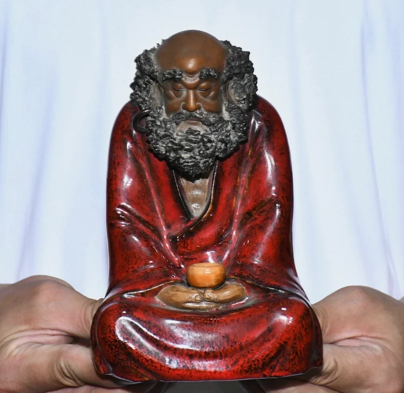 7.4'' Old Wucai Porcelain Rohan lohan Arhat Dharma Enlightenment Buddha Statue