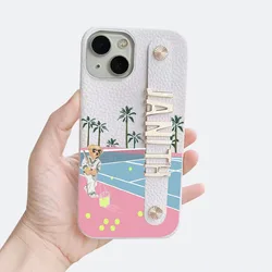 Personalized Customized Metal Name Letter Leather Case For Iphone 15 pro max 14 13 Pro Max 12 16 11 kafr letters Luxury Covers