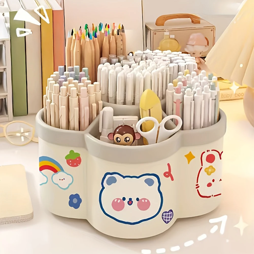 360 Rotating Pen Holder Desk Organizers with 6 Slots Desk Pencil Pen Holder Large Capacity Pen Organizers Home Office Art Supply
