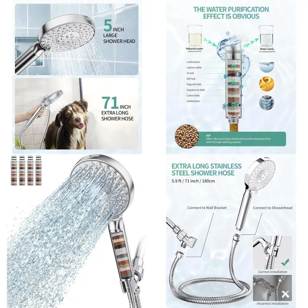 

Handheld Shower with 9-Spray Settings, Detachable Water Softener, Chlorine Filter, Chrome Finish