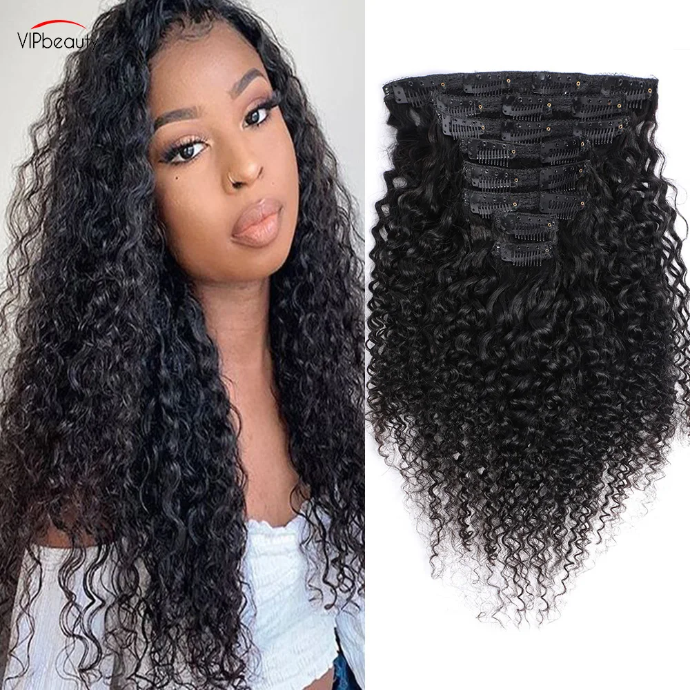 

Alibele Kinky Curly Clip Ins Человеческие волосы Натуральные черные бразильские человеческие волосы на всю голову на заколке для наращивания волос оптом для женщин
