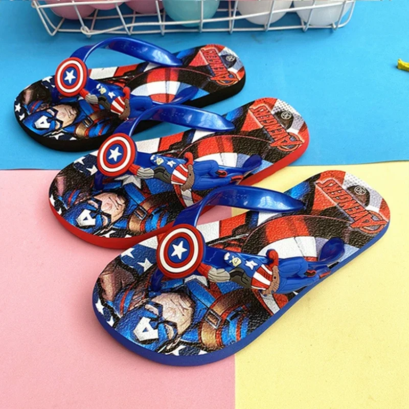 Spiderman Slippers For Boys Summer Girls Sandals Flip Flops Baby Kids Cartoon Captain America Beach Shoes Toddler Shoes Blue Red