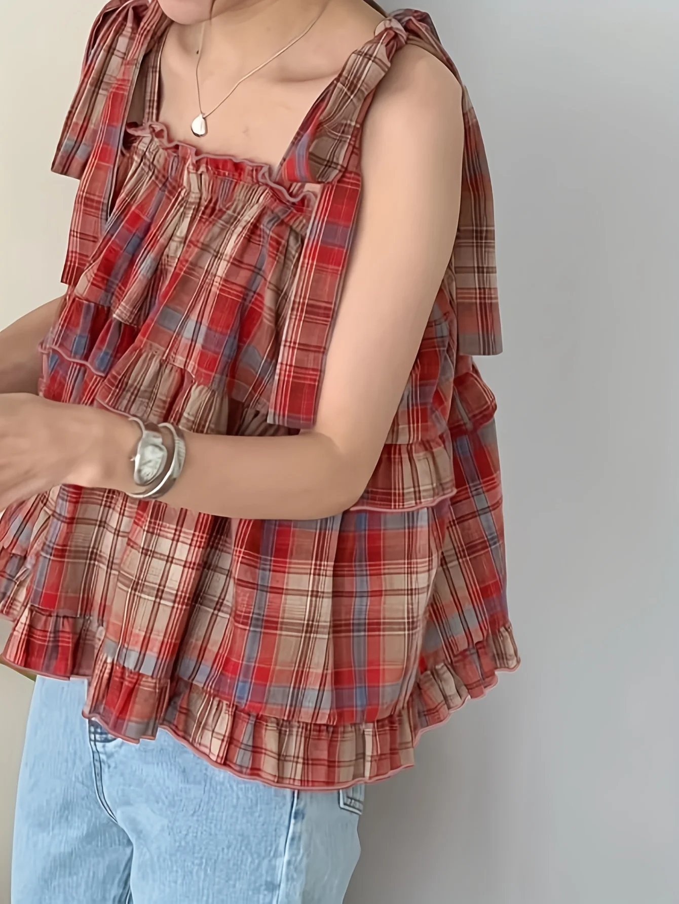 Spring Summer Aesthetic Comfortable Checkered Top