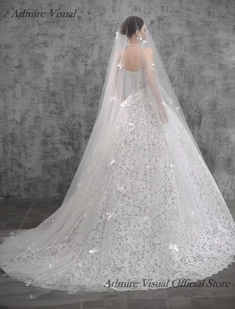 Newest  Wedding Dress A-Line Lace Strapless Sleeveless With Sashes 3D Flowers Customized Bride Gown Vestidos De Novias