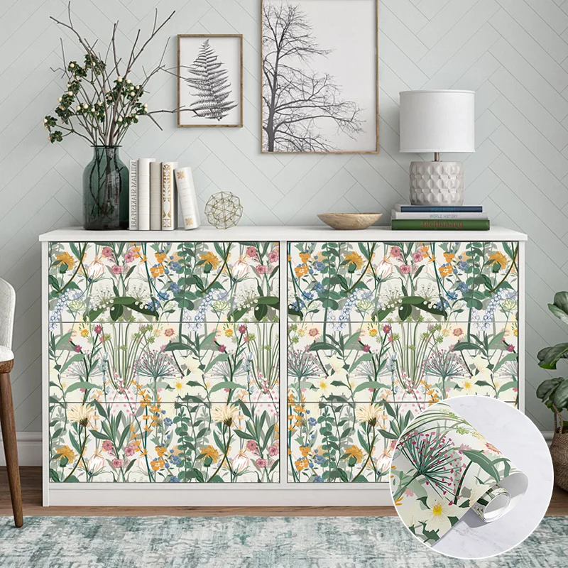 Fresh Green Floral And Leaves Peel And Stick Wallpaper Chic Spring Leaf Self Adhesive Living Room PVC  Wall Stickers