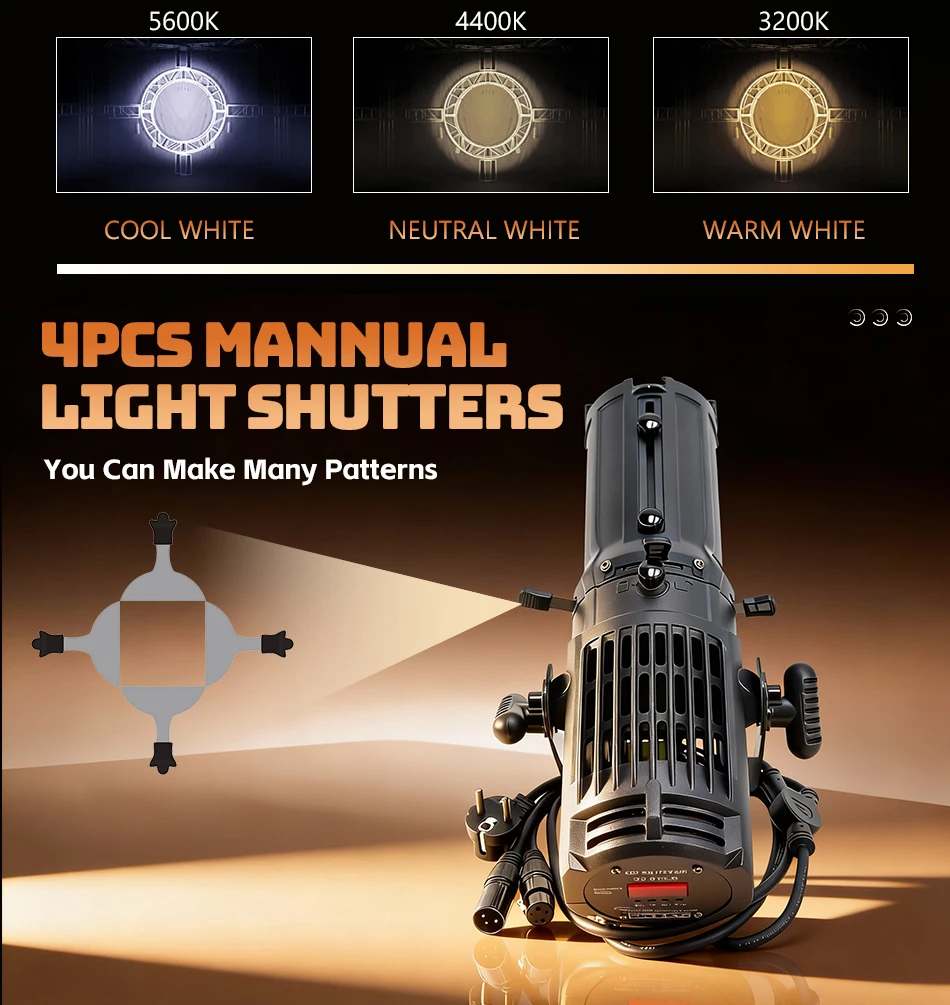 Mini 100W DMX Zoom Profil-Scheinwerfer für Studio, Gobo-Spotlight mit variablem Zoom, Ellipsoidaler DMX LED Leko für Lichtshows, DJ und Clubs – Detail 3
