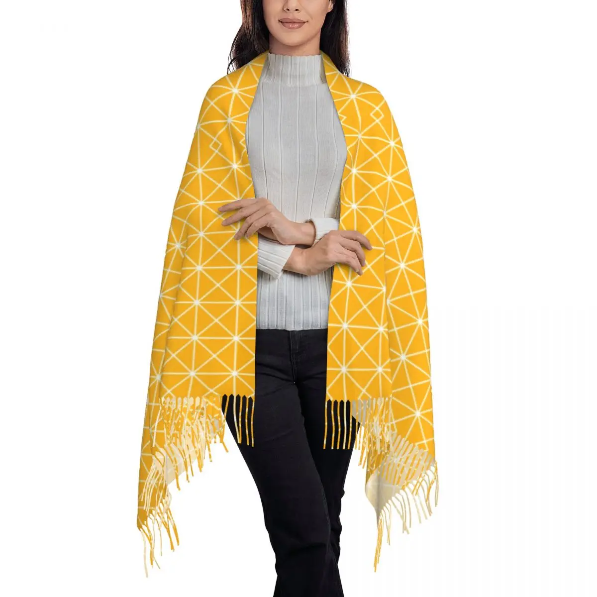 Gelbe Schal Damen mit nordischem Muster vermissen gestreifte Kopf bedeckungen mit langen Quasten Winter Luxus 2024 Schal Wrap Design Bandana