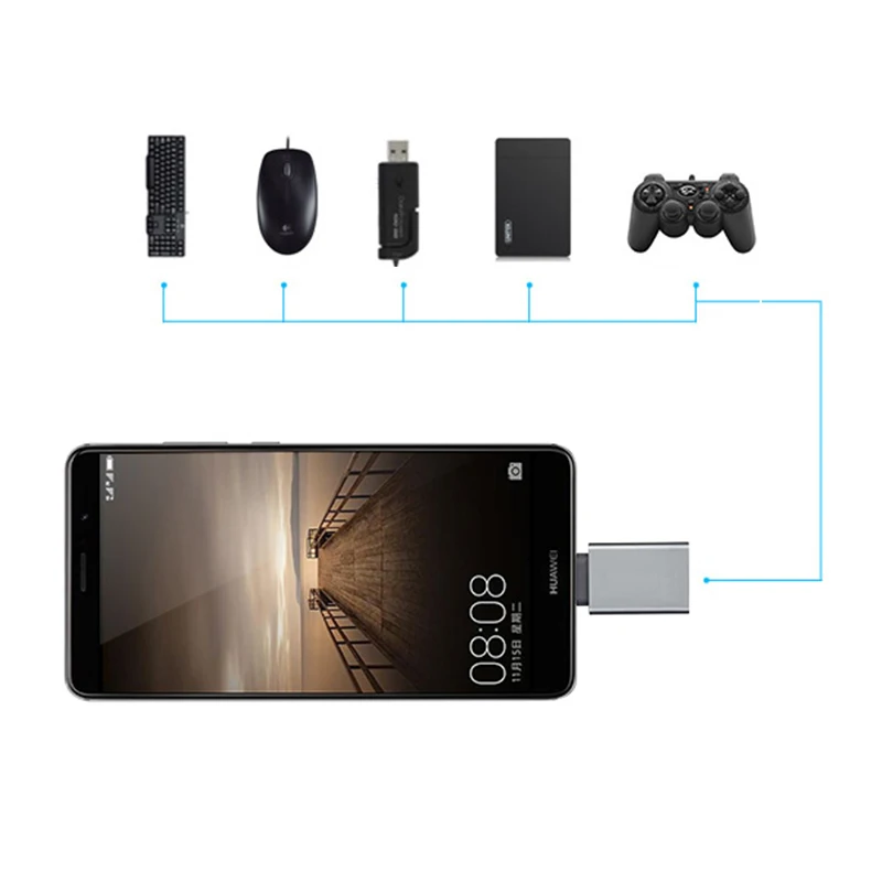 Adaptor OTG USB 3.0, adaptor USB C ke USB konverter pengisian daya cepat cocok untuk Macbook Samsung Xiaomi Huawei LED USBC konektor OTG