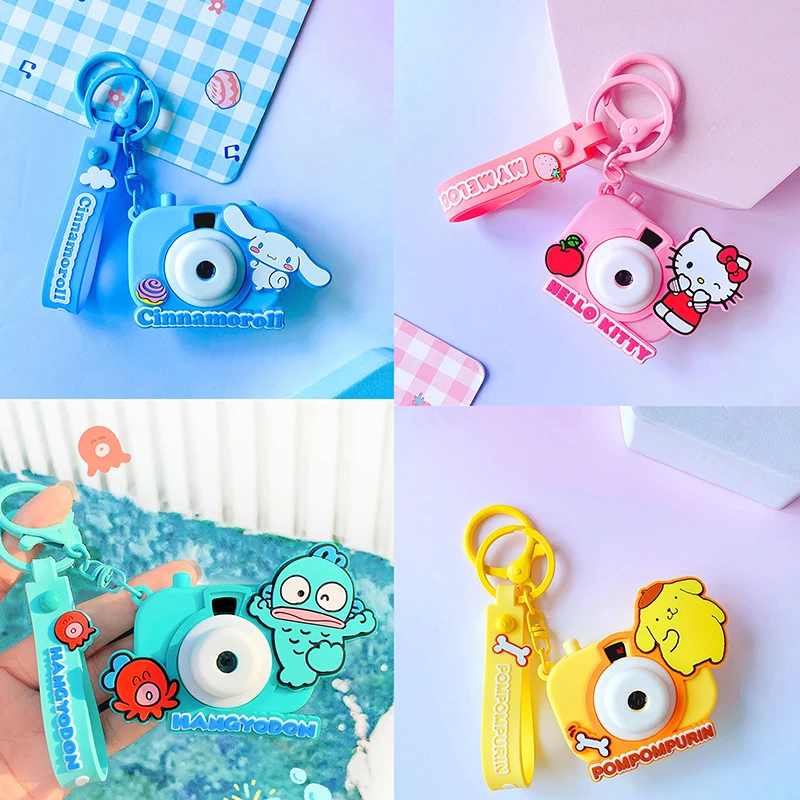 Sanrio Keychain Genuine Projection Camera Hello Kitty Sunset Light Ship Key Melody Kuromi Keyring Cinnamoroll Bag Pendant Gift