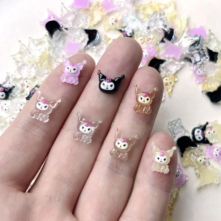 50pcs new cute mini cartoon animals Kuromi resin flat back scrapbook DIY bow decorative nail art accessories crafts