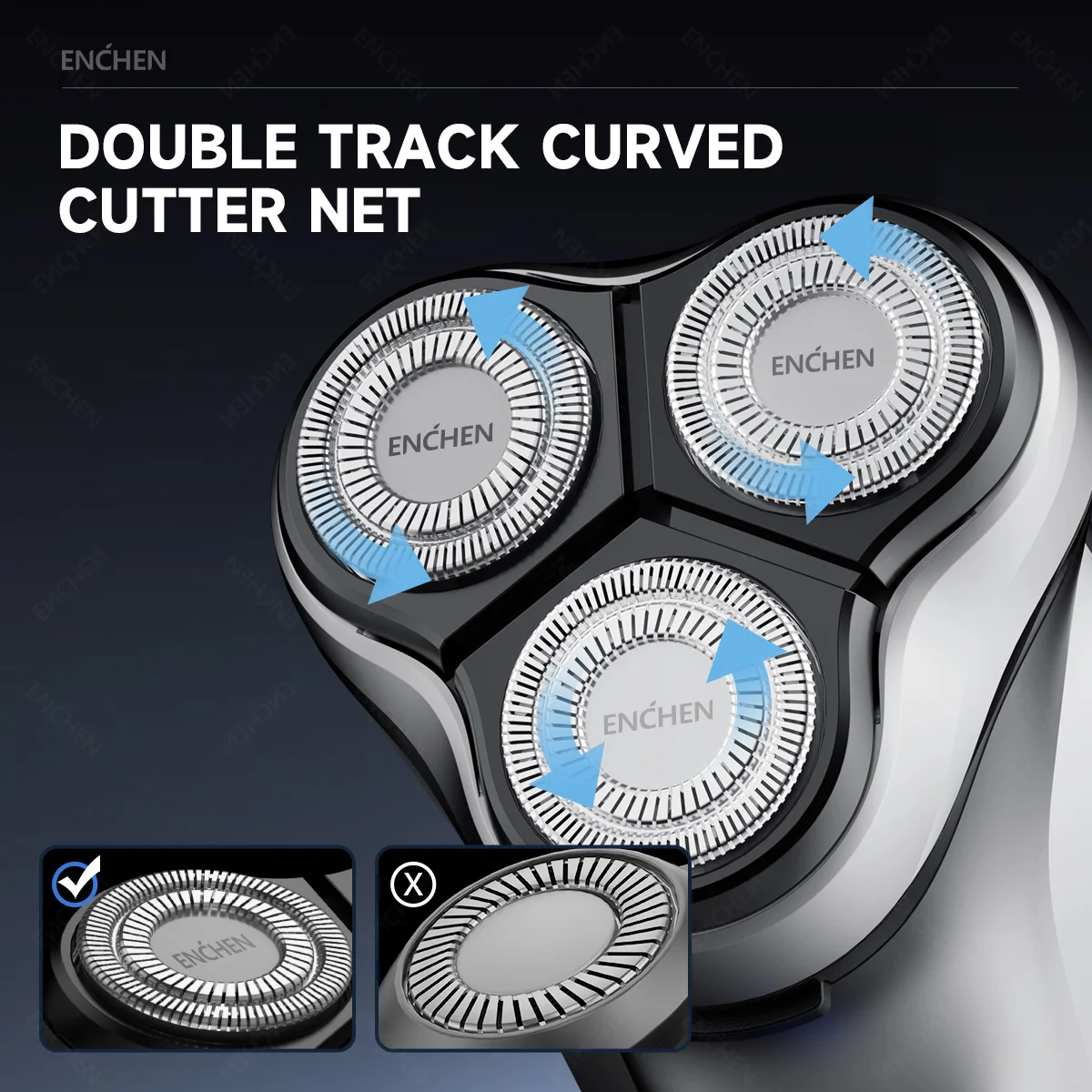 ENCHEN Blackstone's Replacement Electric Shaver Head BR-1 1 Piece Silver 3D Float Tripe Blade Electric Razor Cutter Heads