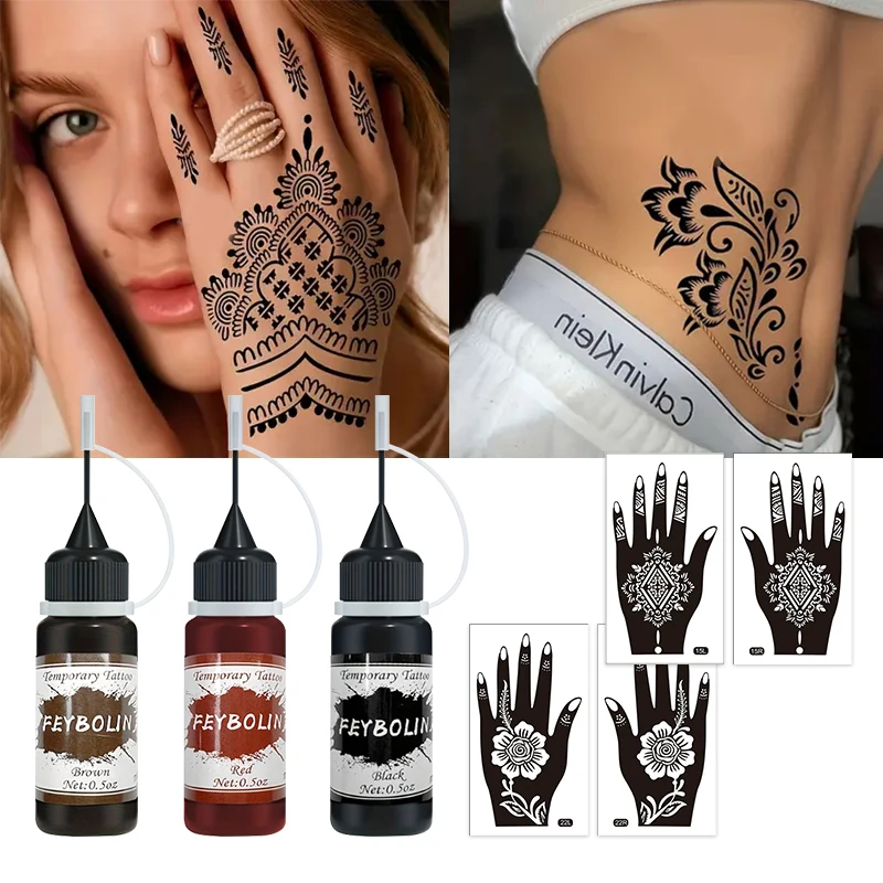 DIY Tattoo Paste and Hand Tattoo Template Set, Waterproof and Sweat-Resistant,Long-Lasting Non-Fading Tattoos, Geometric, Floral
