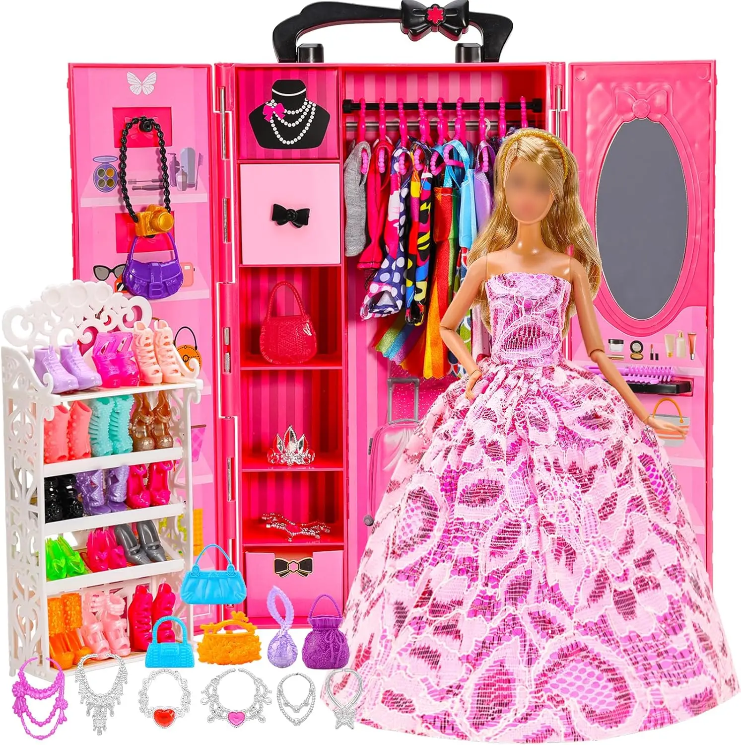 barwa-107-pcs-wardrobe-16-fashion-doll-clothes-1-mini-shoes-with-84-pcs-different-accessories