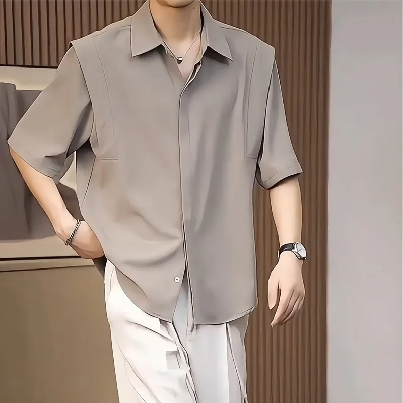 

Lightweight Ice Silk ort Sve irt Men's Summer f Sve Top Korean Trending Color No Ironing mid Sve irt