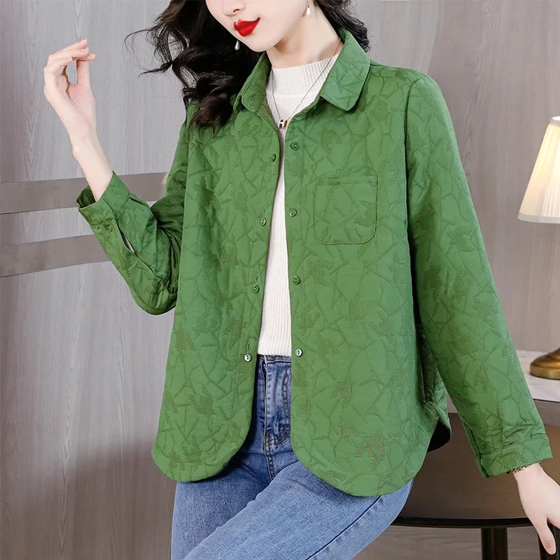 Printemps automne 2025 nouvelle veste en coton léger pour les femmes vert décontracté haut chaud vêtements d'extérieur mère d'âge moyen manteau en coton
