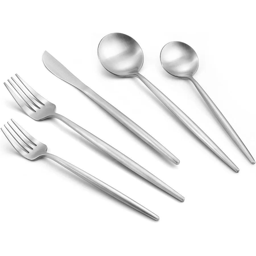 

Матовый набор столовых приборов, 20 предметов, столовая посуда из нержавеющей стали, столовые приборы, сервиз для 4 атласных посуды, нож, вилка, ложка для