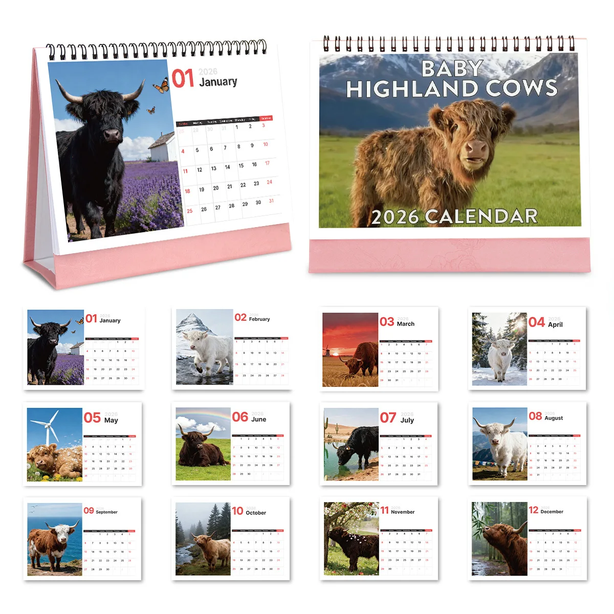 

1PC Charming Highland Cow-Themed Desktop Calendar for Office Desk Decoration & Home Use for Farm Fans Great 2026 New Year Gift