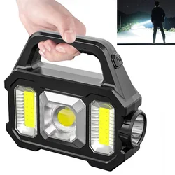 Solar Rechargeable Flashlight Zoomable Waterproof COB LED Torch Brightly Light Portable Powerful Lantern for Camping