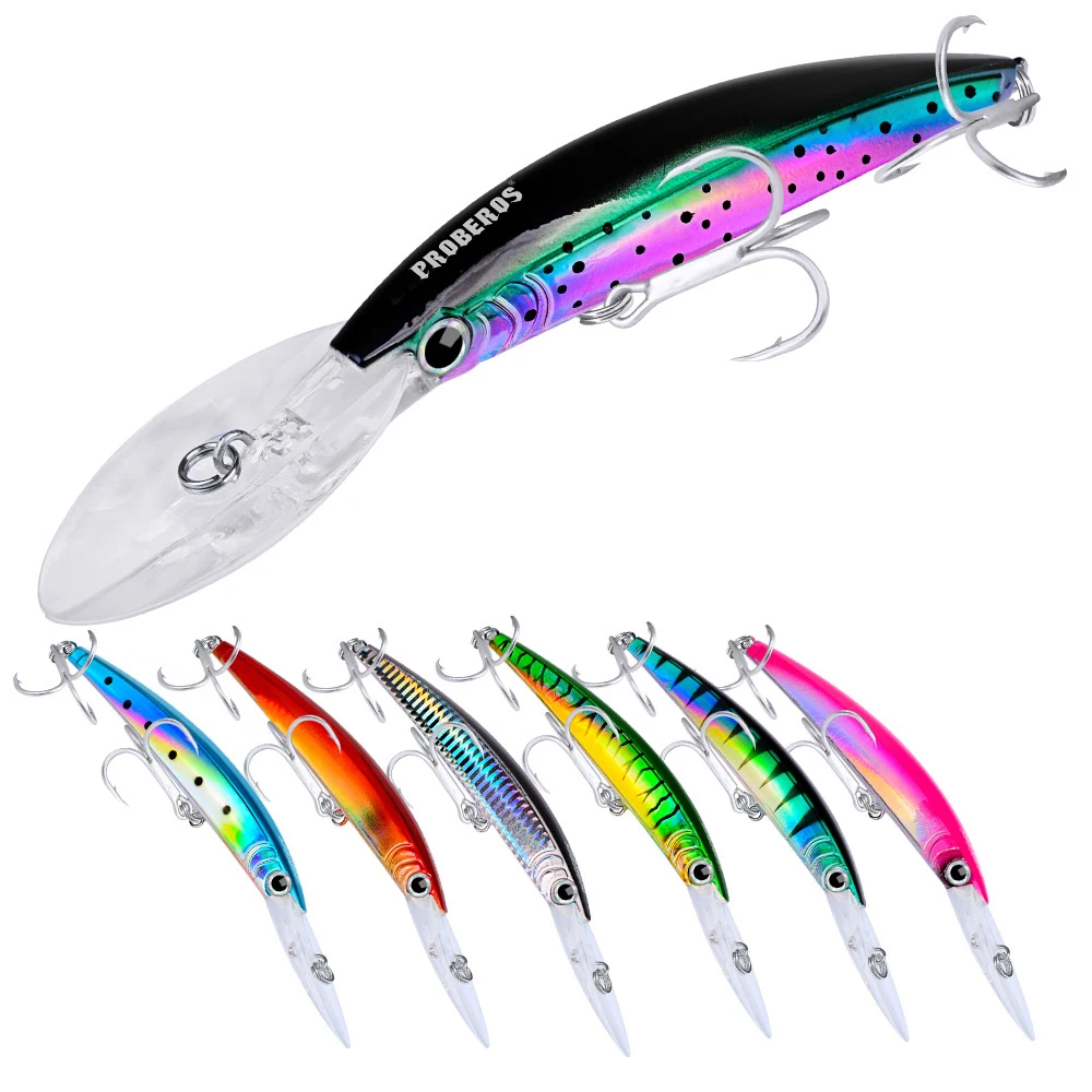 

PROBEROS 1pcs Fishing Lure 17cm 27g Hard Artificial Minnow Lures 10 Color Crankbait Fishing Baits 1/0# Treble hook dw358