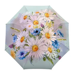 Flowers Daisies Minimalist Automatic Umbrella Travel Folding Umbrella Portable Windproof Parasol Umbrellas