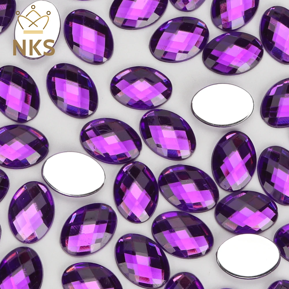 NKS Hot Selling Oval Acrylic Crystal Non-Hotfix Glue On Flatback Acrylic Rhinestone for Garment Accessory Bags Shoes