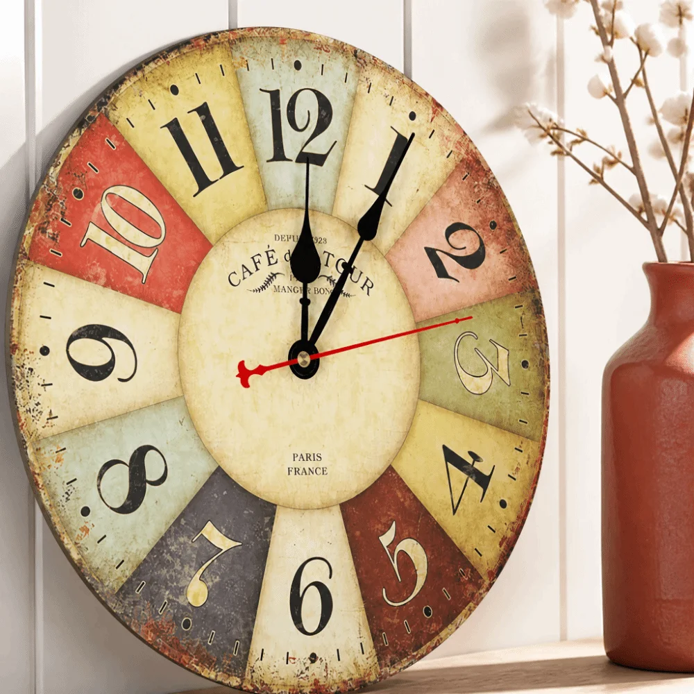 12 Inch Quartz Wall Clock Battery Operated Silent Movement Wooden Wall Clock MDF Material Colorful Finish Home Decor Clock