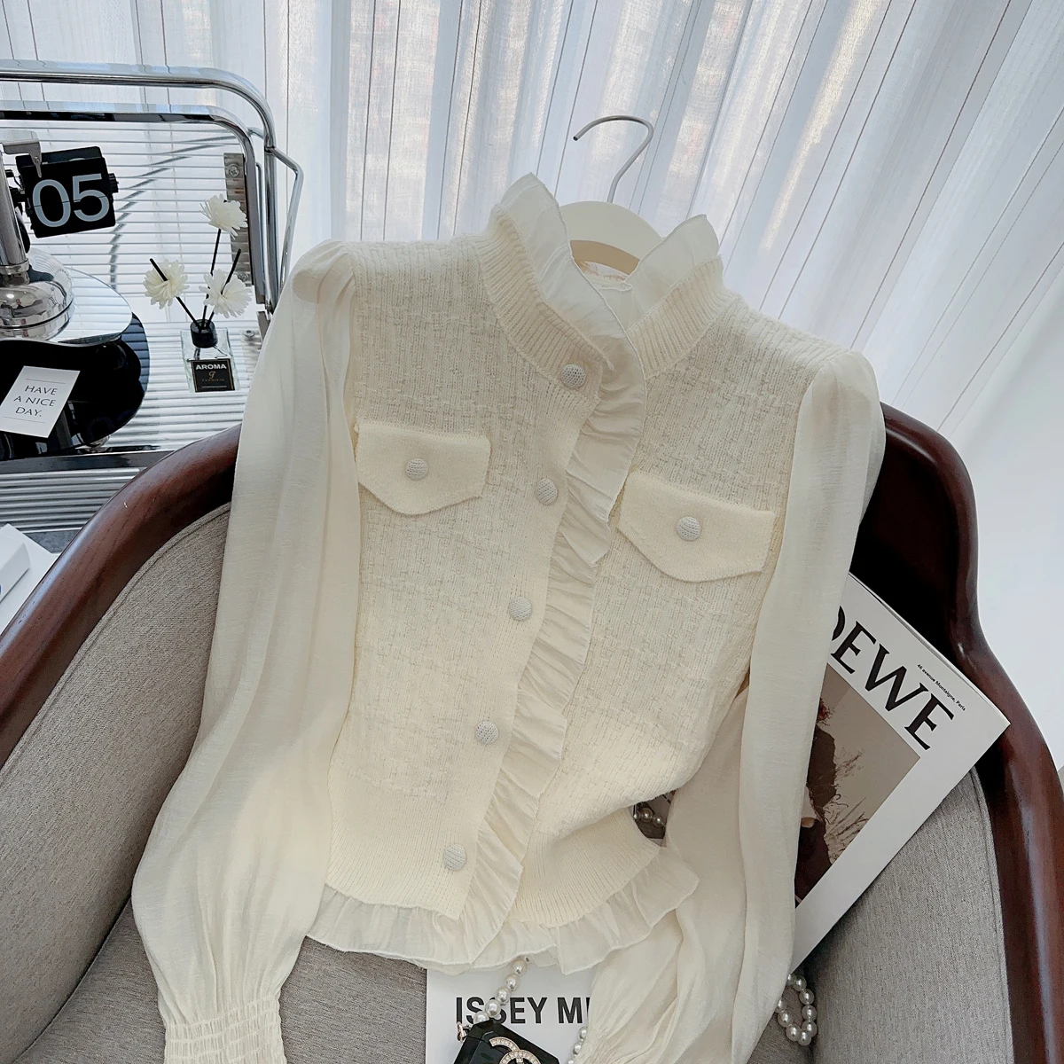 Stylish Elegant Knitted Sweater Shirt Women 2023 New Fashion Chic Fake Two Pieces Cardigan Tops Korean Ladies Jumpers Knitwear