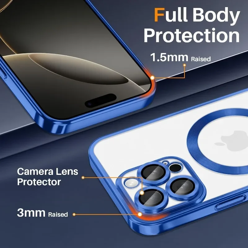 Luxury Anti-Yellow Slim Magnetic Case Designed for iPhone 16 15 14 Plus 13 12 11 Pro Max Case for MagSafe Wireless Charge Cover