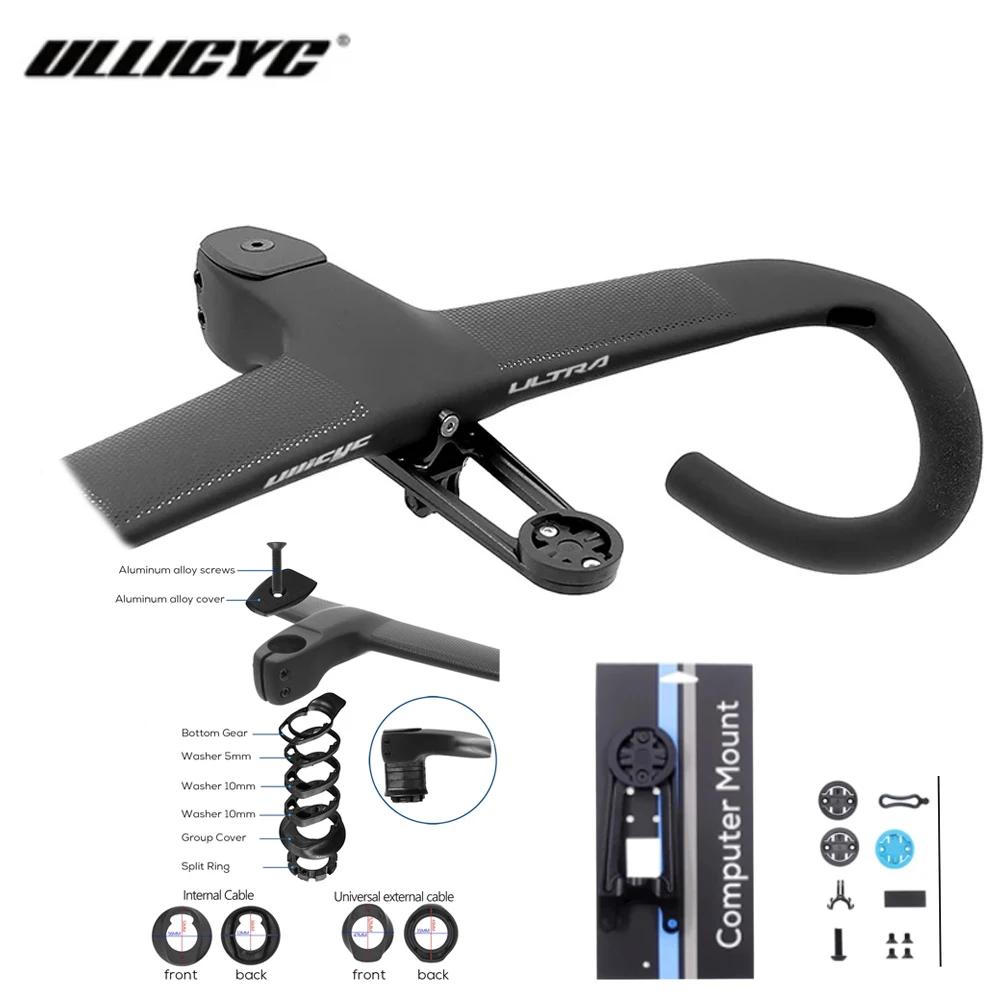 T3  360mm Di2 Full Internal Cable Routing Road Bicycle Cockpit Carbon Integrated Handlebar With Bike Computer Holder  ULLICYC