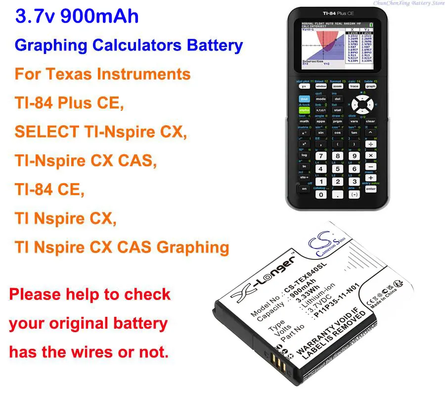 OrangeYu 900mAh Battery for Texas TI Nspire CX, TI Nspire CX CAS Graphing, TI-84 CE, TI-84 Plus CE, check with wires or not