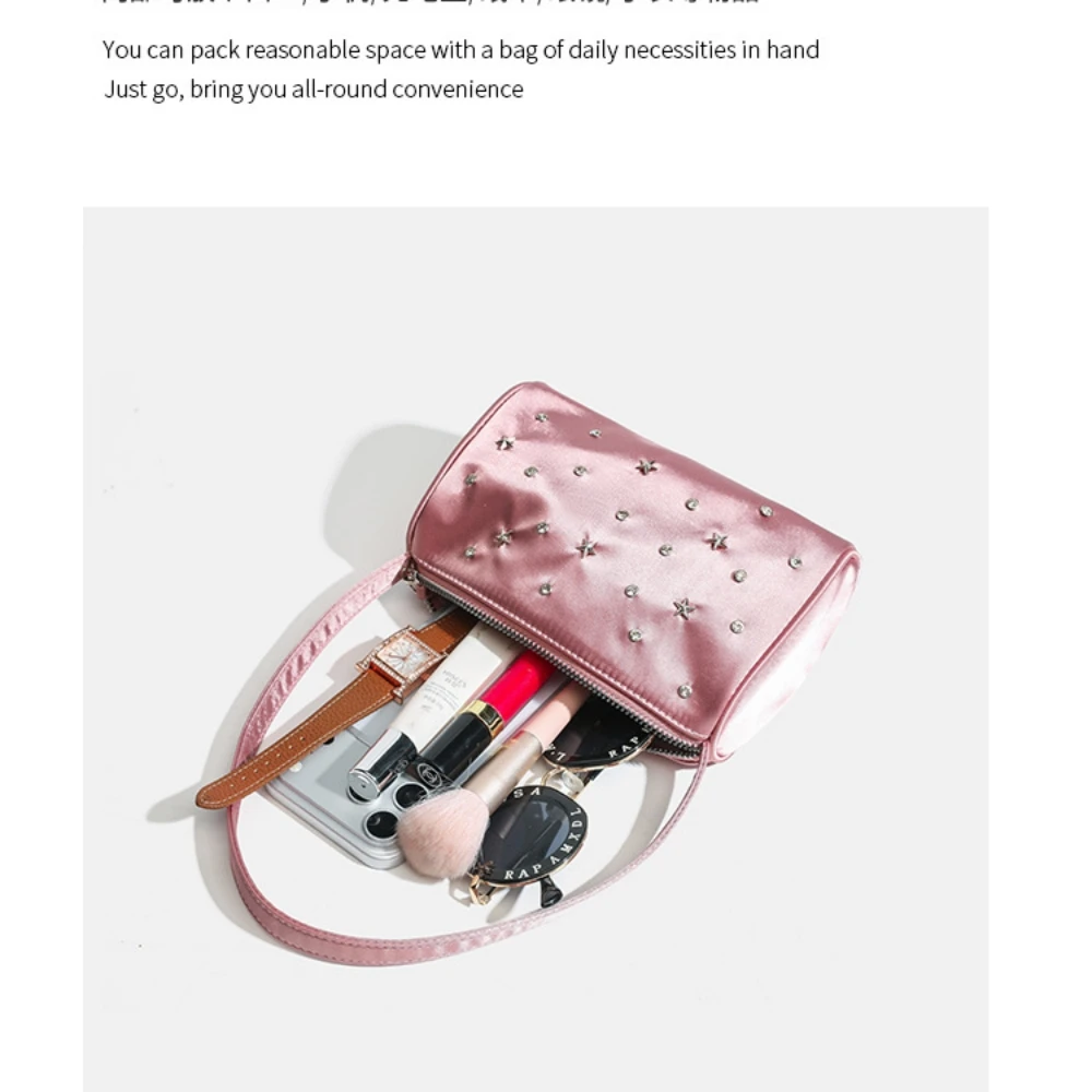 Women's Shoulder Bag Riveted Satin Messenger Bag New Style Super Popular Versatile Handheld Bag Small Clutch Bag Shoulder Bag