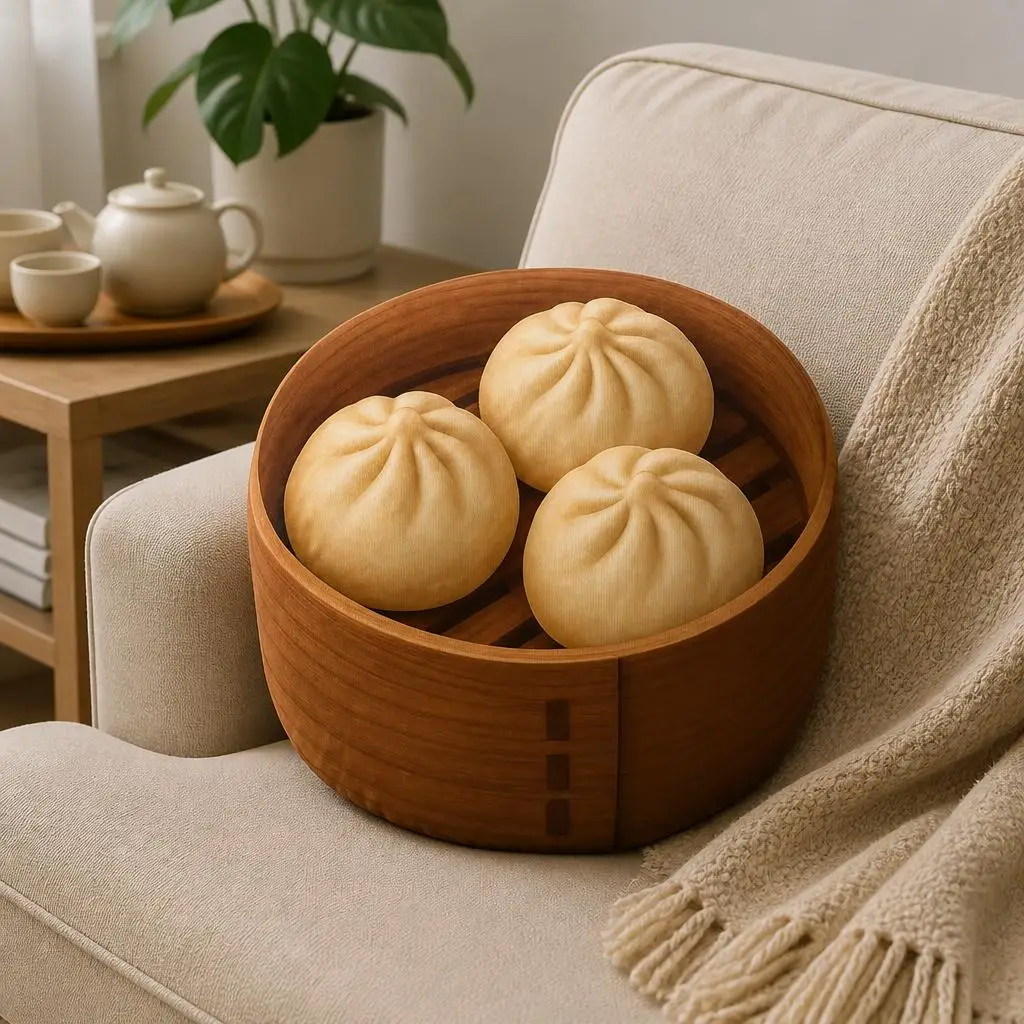Steamed Dumpling Shaped Throw Pillow Stuffed Bao Bun Cushion Asian Food for Sofa Living Room Kitchen Decorative Home Accent