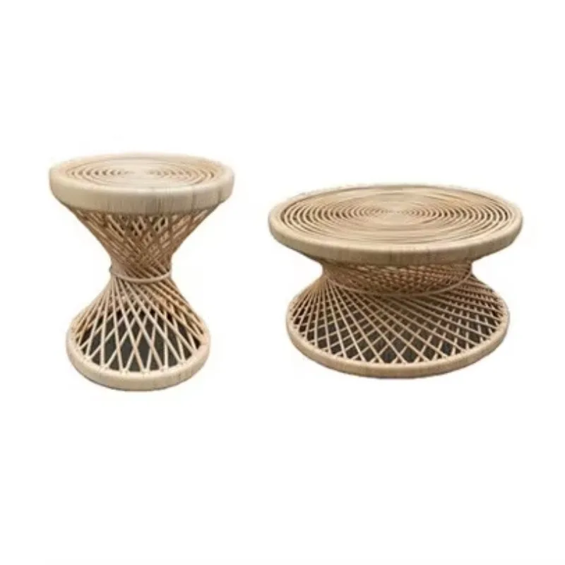 High Quality Best Selling Pure Hand Woven Natural Rattan Wicker Side Table Round Coffee Table
