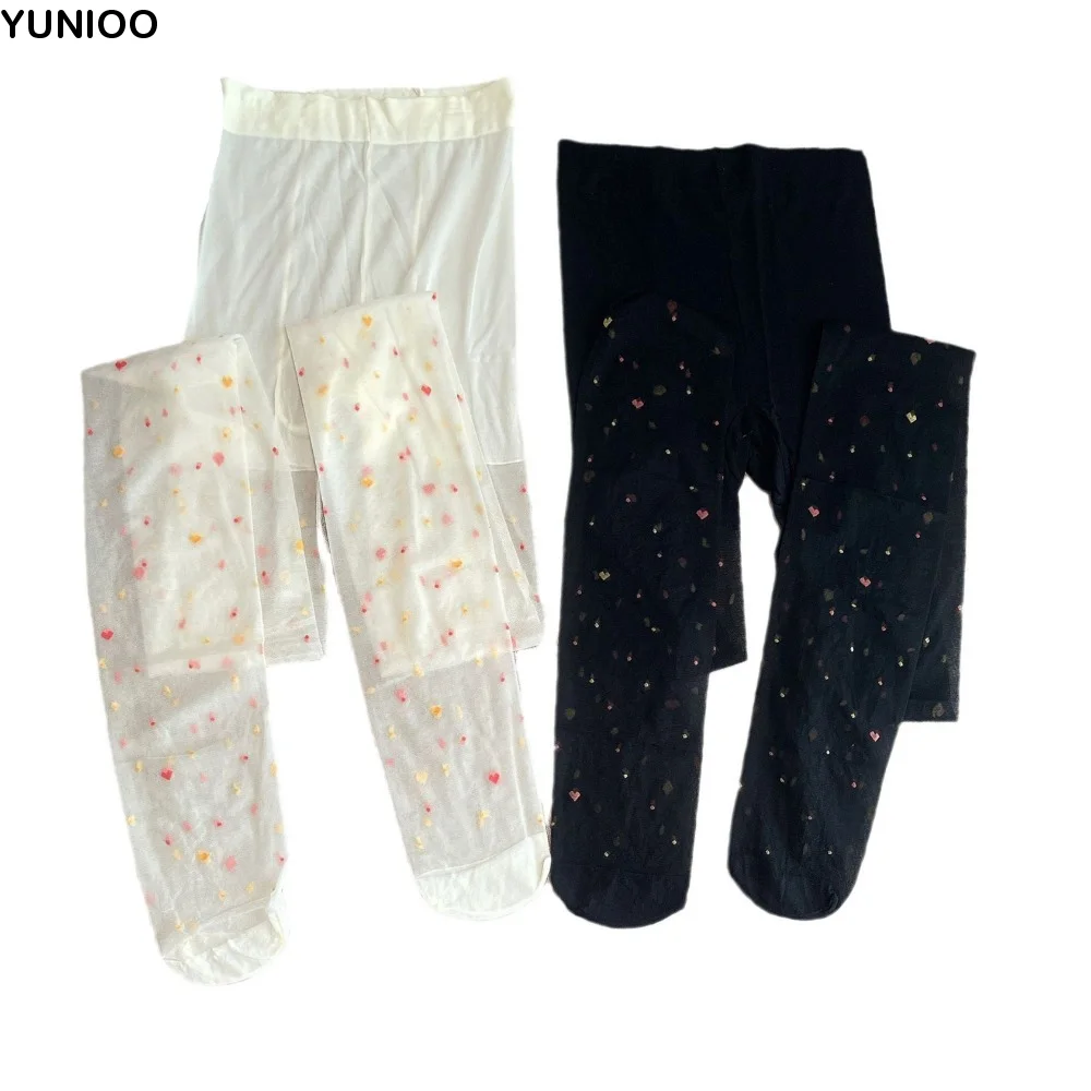 

2 шт. модные прозрачные длинные колготки с сердечками, нейлоновые сетчатые колготки в стиле Лолиты JK, ультратонкие леггинсы в стиле Харадзюку, женские летние