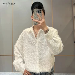 Shirts for Men Streetwear Solid Color Teenagers Spring Summer Casual Long Sleeve Single Breasted Tassel All-match Fashion Soft