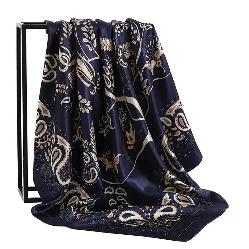 90X90CM Scarves Women Print Hair Neck Square Silk Office Lady Shawl Bandanna Handkerchief Headcloth Foulard Female Wrap muffler