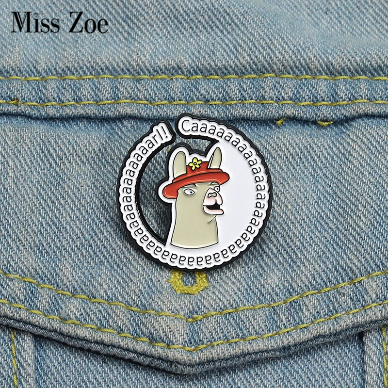 Alpaca Wearing a Hat Enamel Pins Custom Creative Text Brooches Lapel Badges Clothes Animal Jewelry Gift for Kids Friends