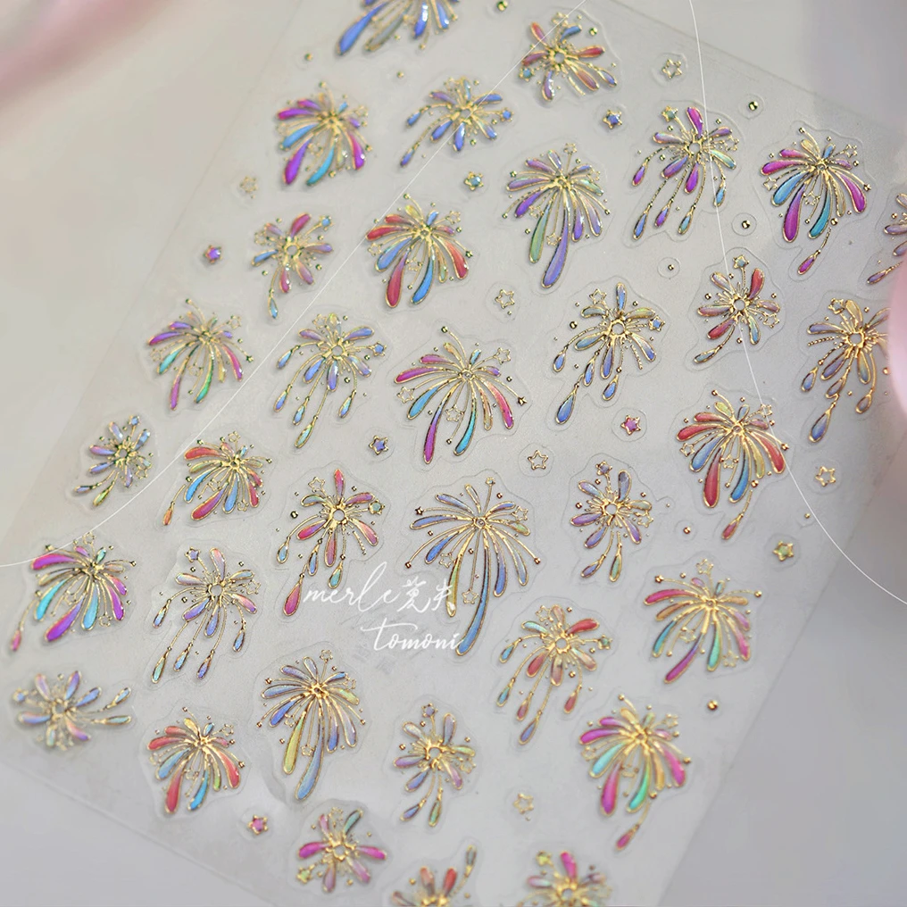 الألعاب النارية الملونة جميلة المبهرة القلعة الذهب الأحمر الوردي لامعة صاروخ الألعاب النارية لتقوم بها بنفسك لاصق مسمار الفن ملصقات مانيكير الشارات