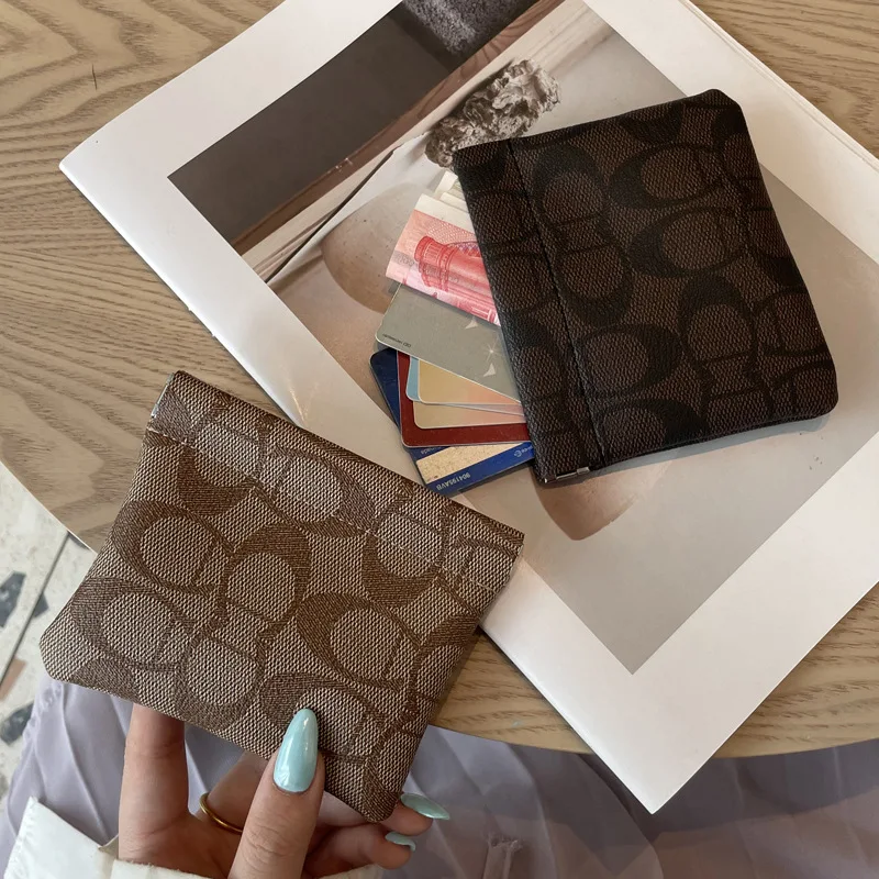 Elegant retro women's short wallet, multi card tote bag, fashionable closed PVC wallet with youthful geometric pattern