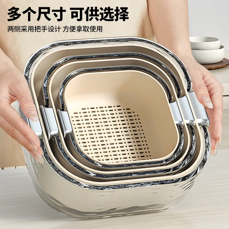 Double-Layer  Draining Basket Six-Piece Kitchen Living Room Home Washing Fruit Plate Simple Plastic Taobao Vegetable Basket