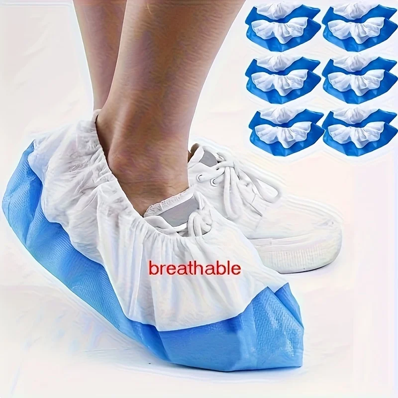 

5pairs Disposable non-woven fabric shoe cover ,breathable thick wear-resistant Chlorinated Polyethylene anti slip shoe cover