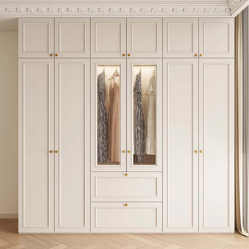 

Customized French Cream Style Wardrobe Bedroom Household Solid Wood New Cabinet Large Wardrobe Large Capacity Wardrobe