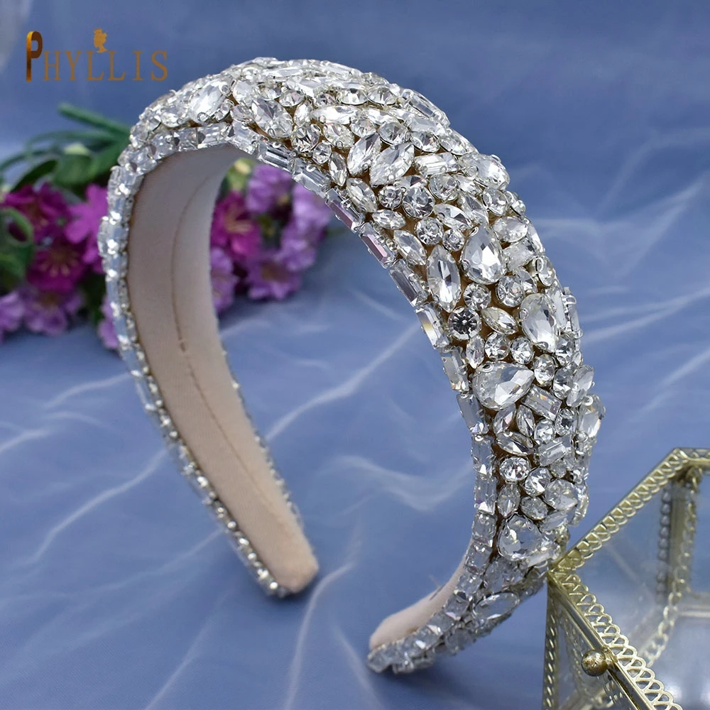 A452 Handmade Wedding Headband Baroque Headpieces Women Headhoop for Prom Party Tiara Sparkly Full Clear Crystal Gem Headwear