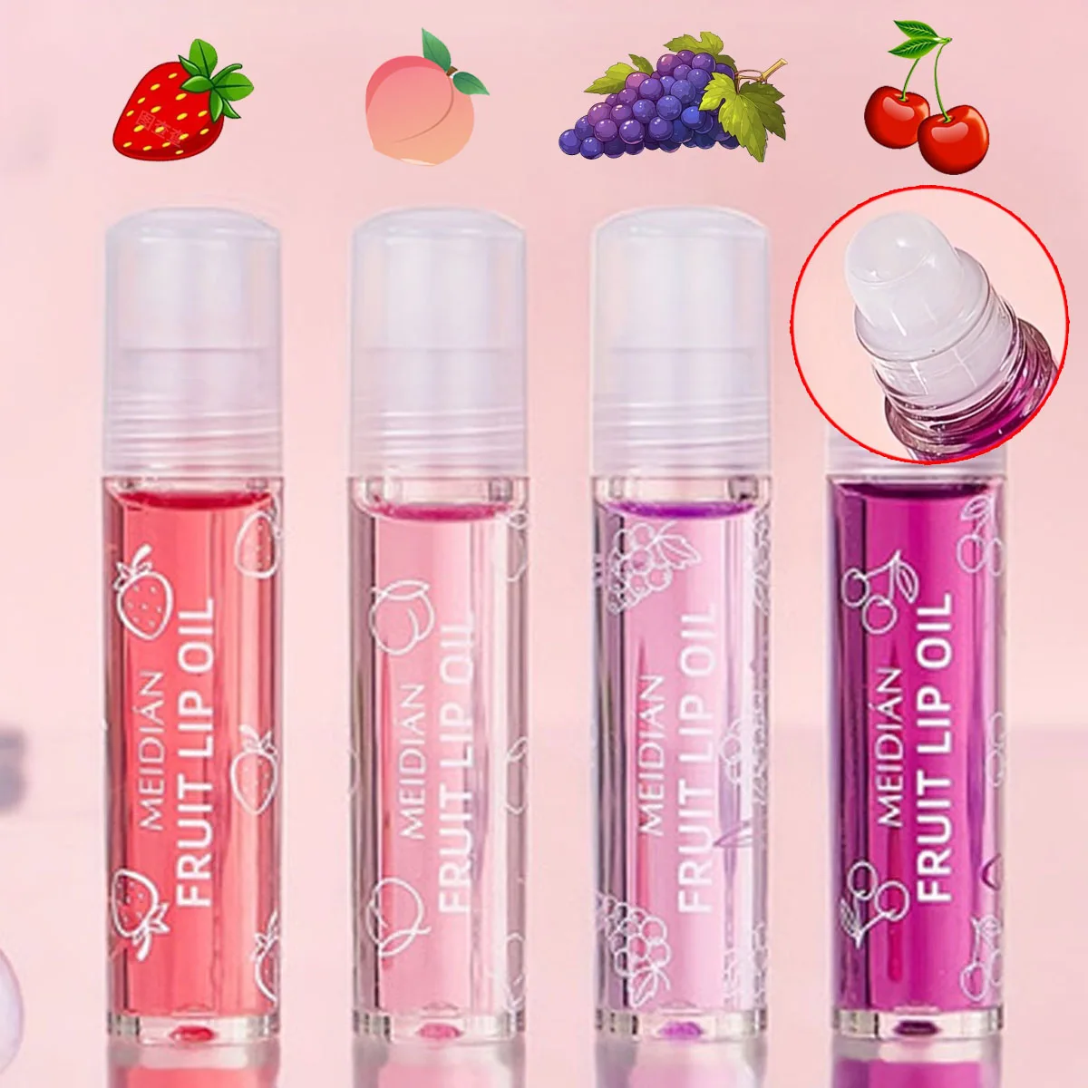 4-delige lipolieset - fruitige lipolie, langdurig hydraterend, zacht en niet irriterend, geschikt voor droge lippen