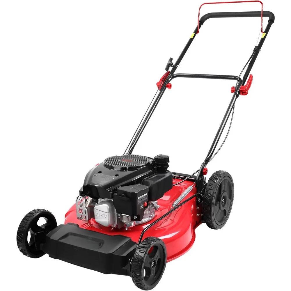 

Gas Lawn Mower, Mulching Push Mower with 6-Positions Height Adjustment, High Rear Wheels